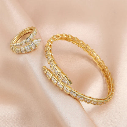 Elegant Zirconia Snake Bone Bracelet and Ring Set - Bold & Timeless Shine