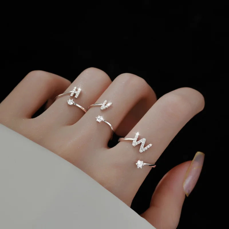 Fashion 925 Sterling Silver 26 Letter Ring