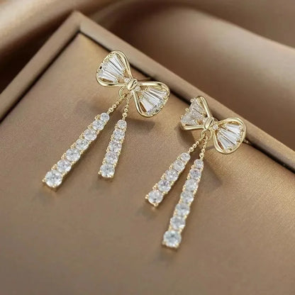 Korean Trendy Bow Crystal Drop Earring