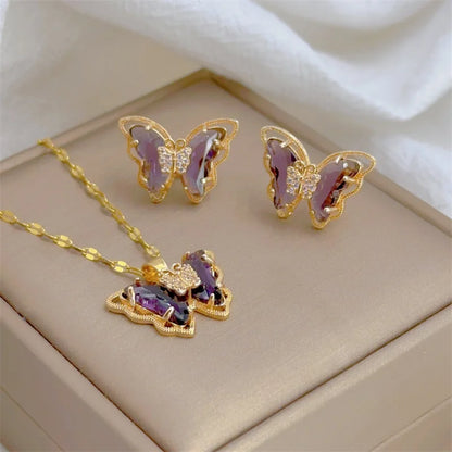 Luxury Butterfly Necklace Earrings Set