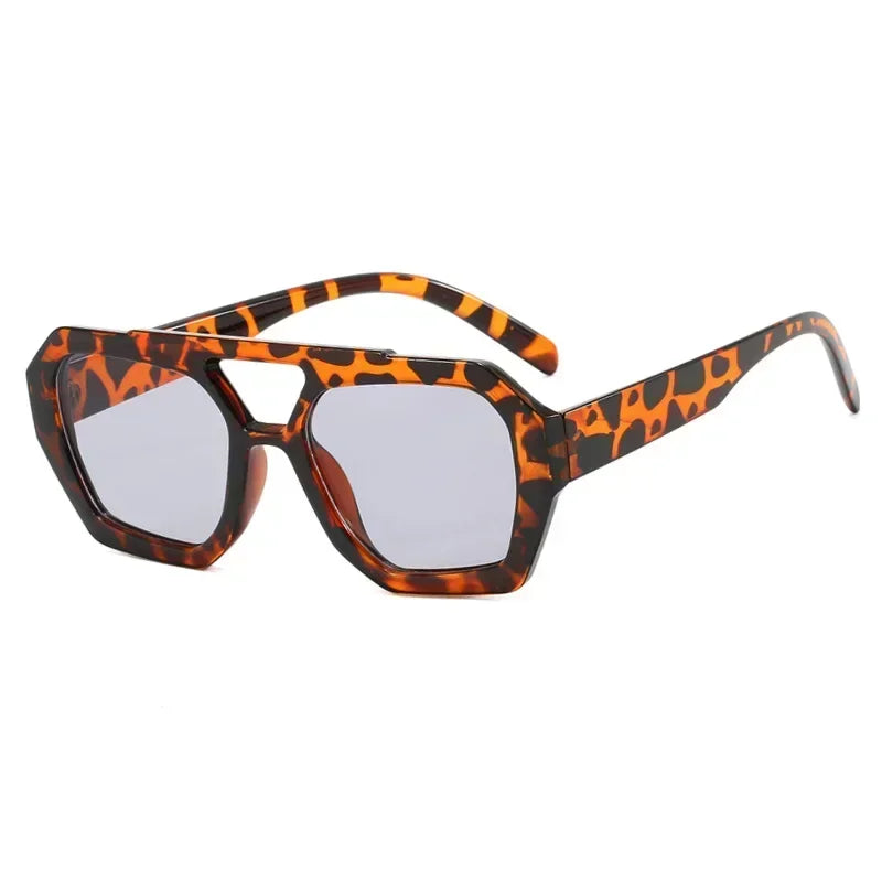 Retro Double-Bridge Sunglasses – Luxe Leopard Brown Gradient