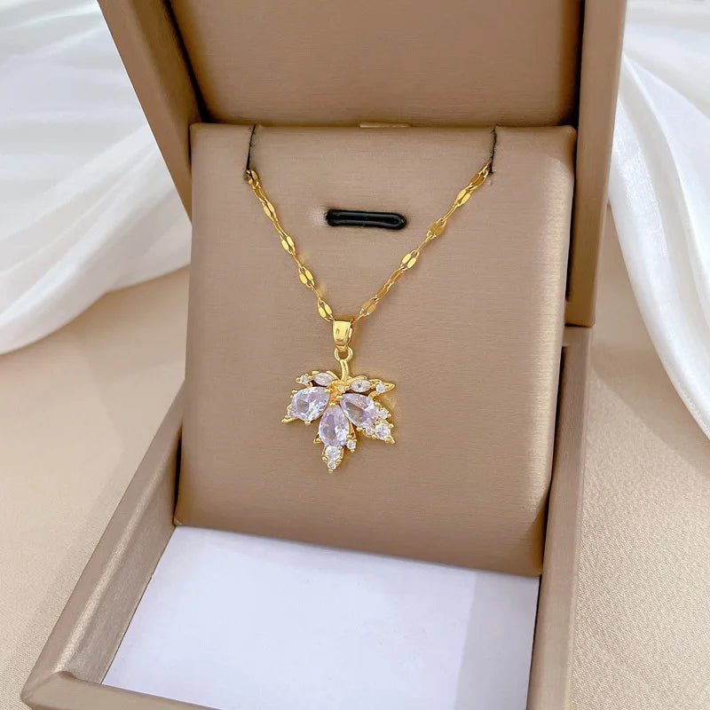 Luxury Maple Leaf Necklace Earring Set