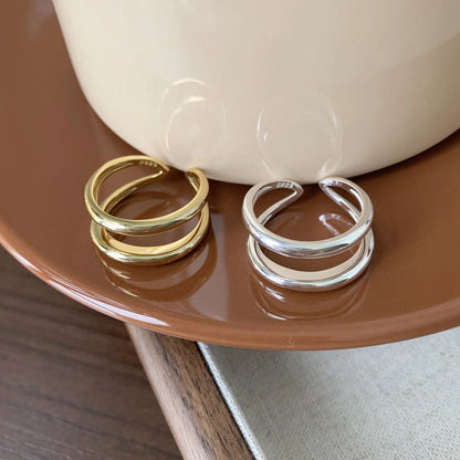 Handmade Irregular Gold Double Layer Ring – Geometric Elegance