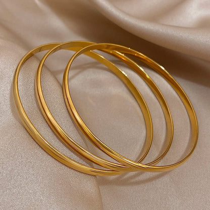 3PCS 18K Gold Plated Stainless Steel Bangle Set – Minimalist & Waterproof Jewelry