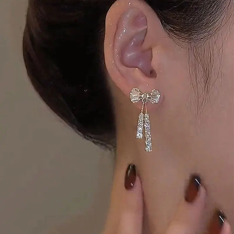 Korean Trendy Bow Crystal Drop Earring