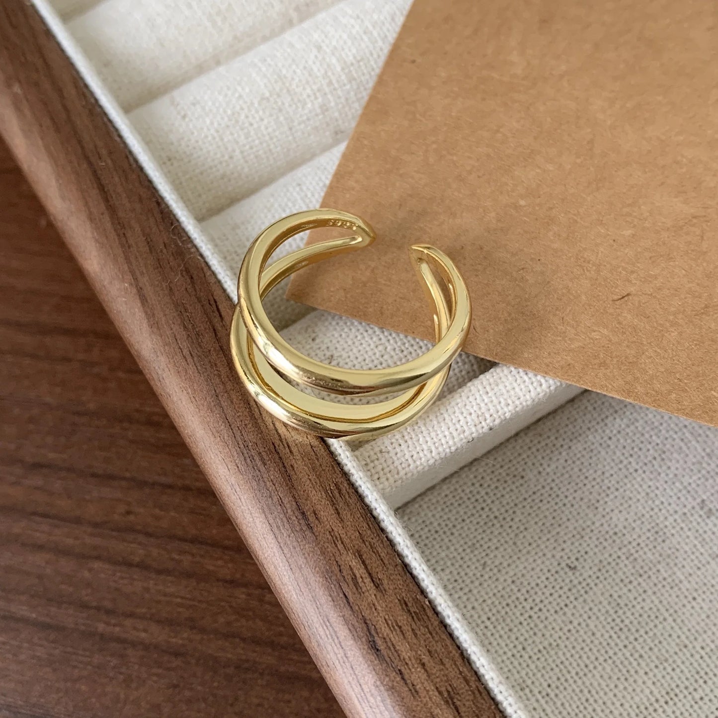 Handmade Irregular Gold Double Layer Ring – Geometric Elegance