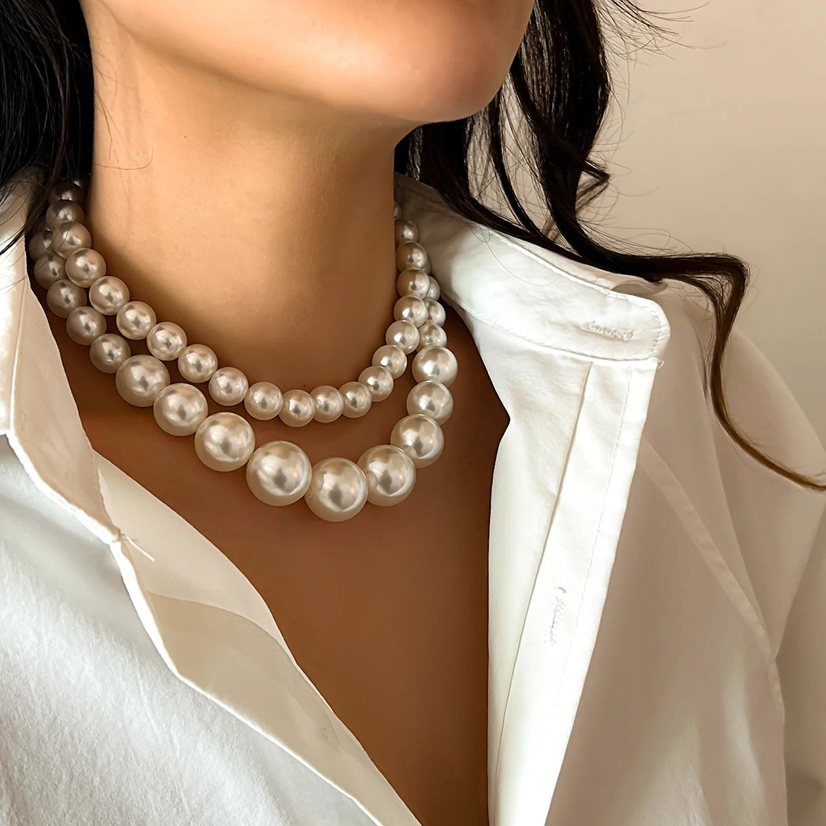 Elegant 2pcs/set Imitation Pearl Beaded Choker Necklaces