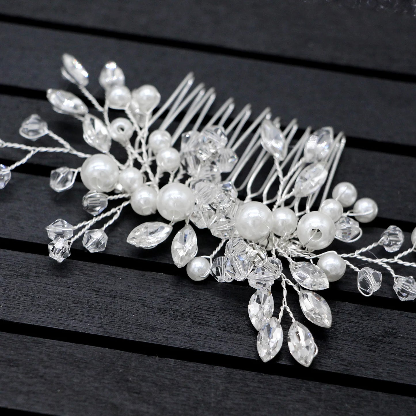 Handmade Pearl Crystal Leaf Tiara Headband