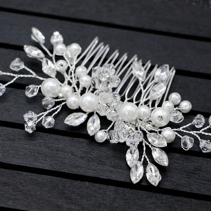 Handmade Pearl Crystal Leaf Tiara Headband