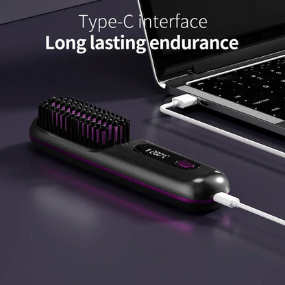 Wireless Ceramic Hair Straightening Brush – Portable Ionic Styling Tool