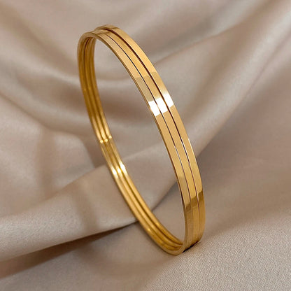 3PCS 18K Gold Plated Stainless Steel Bangle Set – Minimalist & Waterproof Jewelry