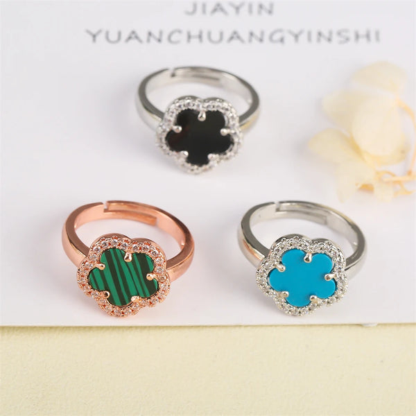 Elegant Five-Leaf Natural Stone Adjustable Ring