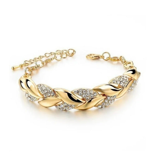 Luxury Braided Leaf Charm Bracelet – Crystal Elegance