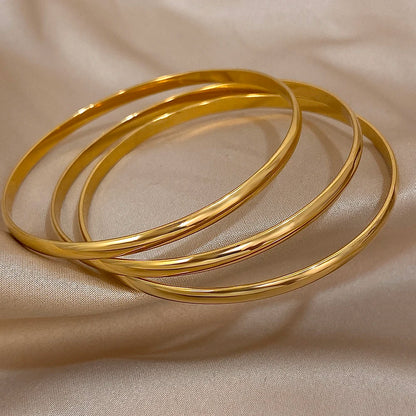 3PCS 18K Gold Plated Stainless Steel Bangle Set – Minimalist & Waterproof Jewelry