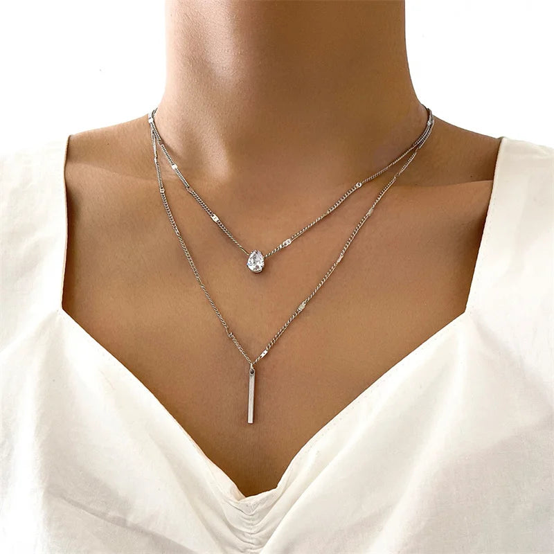 Crystal Zircon Heart & Star Layered Necklace Set