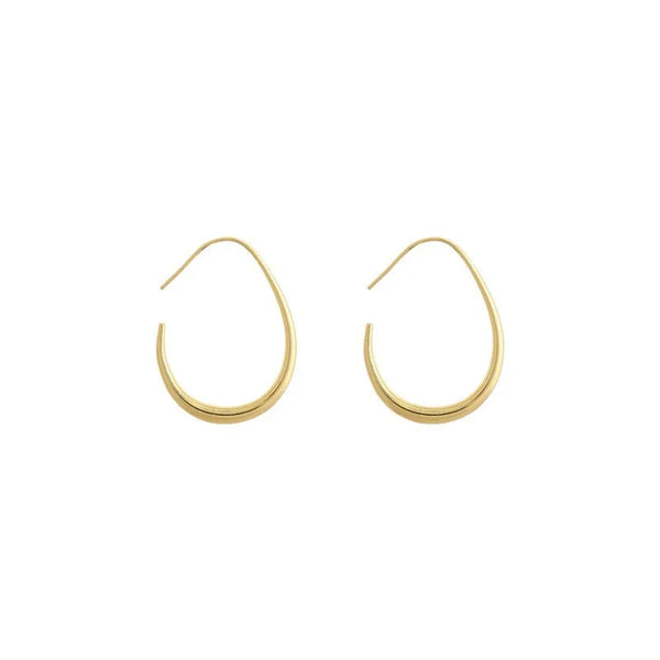 925 Silver Needle Geometric Oval Hoop Earrings – Elegant & Minimalist Design