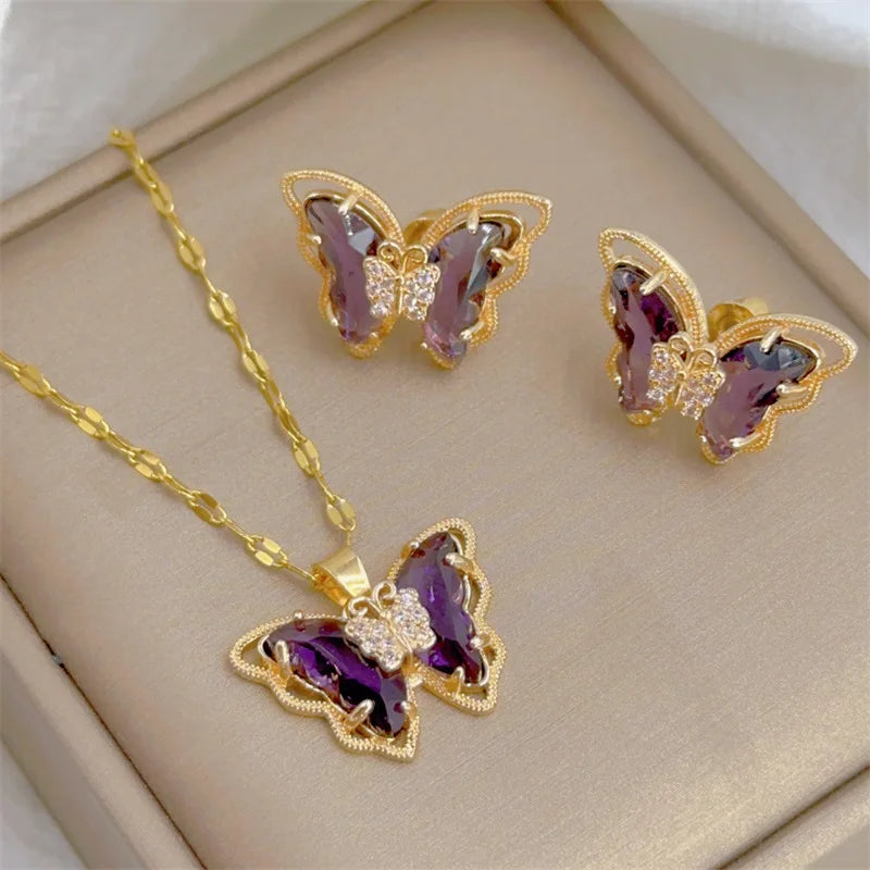 Luxury Butterfly Necklace Earrings Set