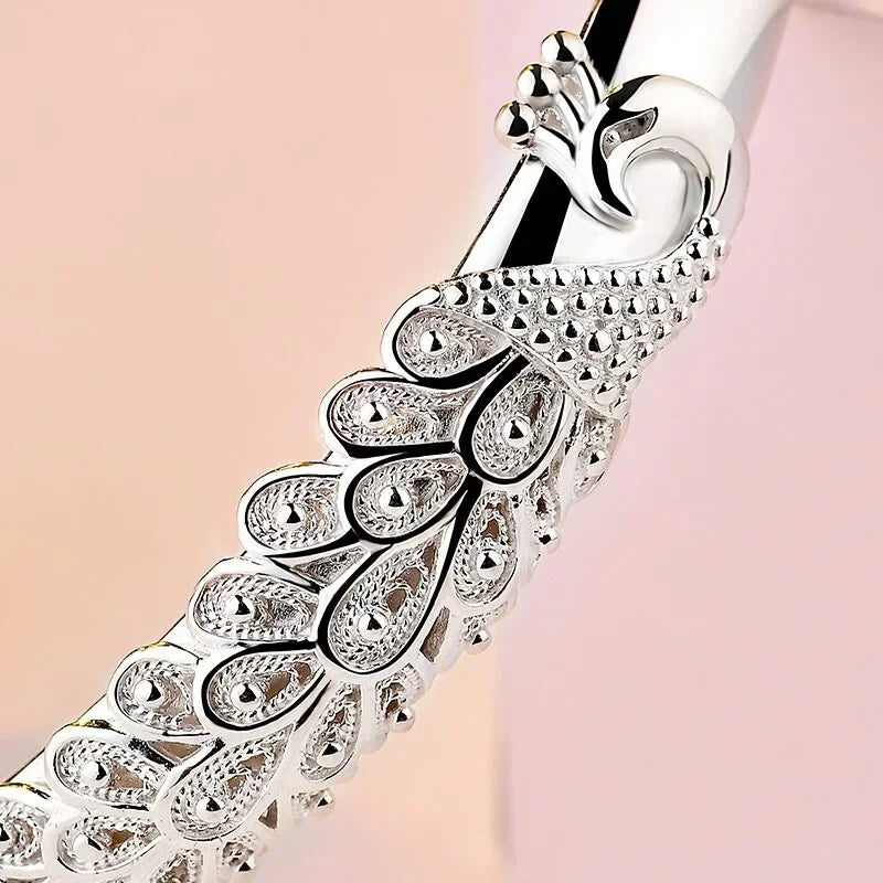 925 Sterling Silver Peacock Open Bracelet – Luxury Designer Jewellery