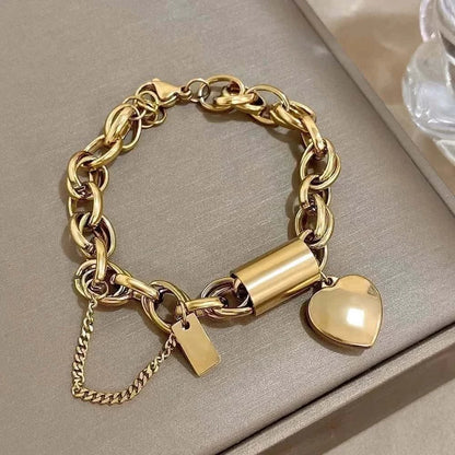 Gold Thick Chain Bracelet with Heart Pendant – Bold & Elegant Jewelry