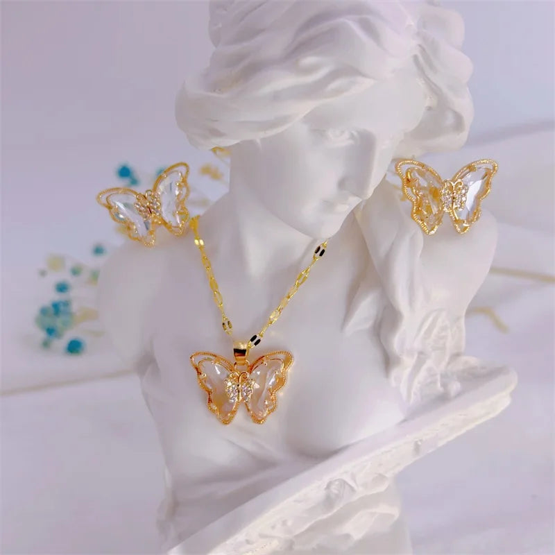 Luxury Butterfly Necklace Earrings Set