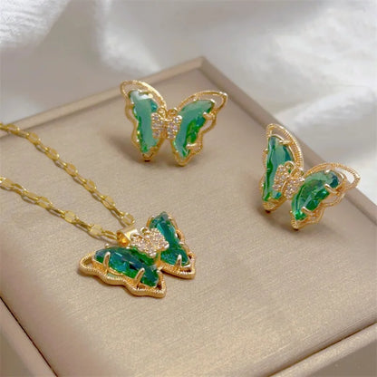 Luxury Butterfly Necklace Earrings Set