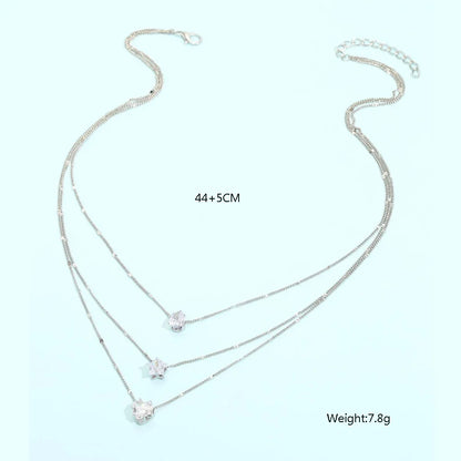 Crystal Zircon Heart & Star Layered Necklace Set