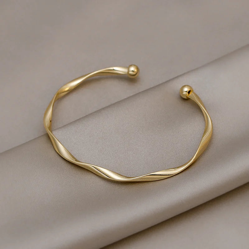 Opening Bangle Gold Color Glossy Twisted Thin Bracelet