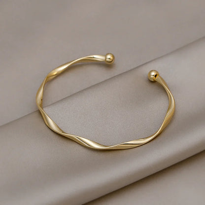 Opening Bangle Gold Color Glossy Twisted Thin Bracelet