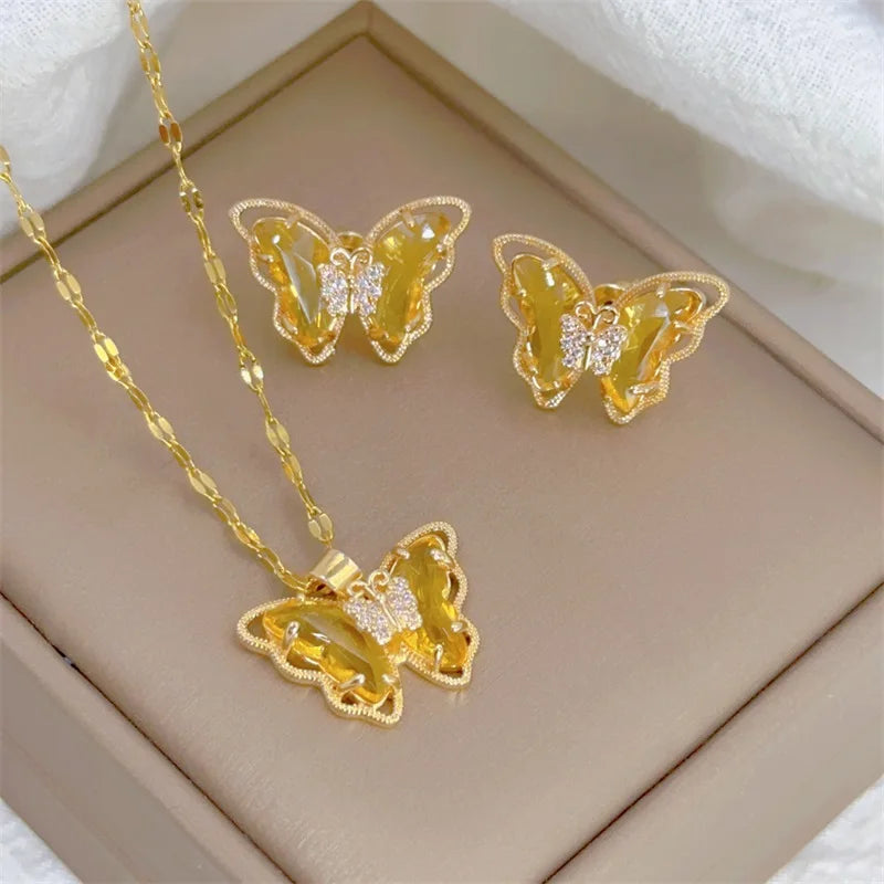 Luxury Butterfly Necklace Earrings Set