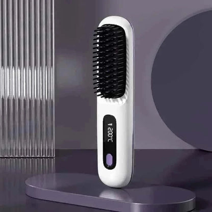 Wireless Ceramic Hair Straightening Brush – Portable Ionic Styling Tool