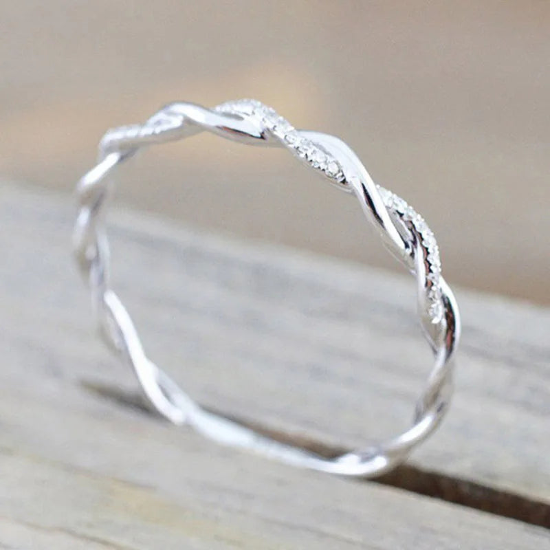 Minimalist Crystal Twist Band – Stylish Thin Ring