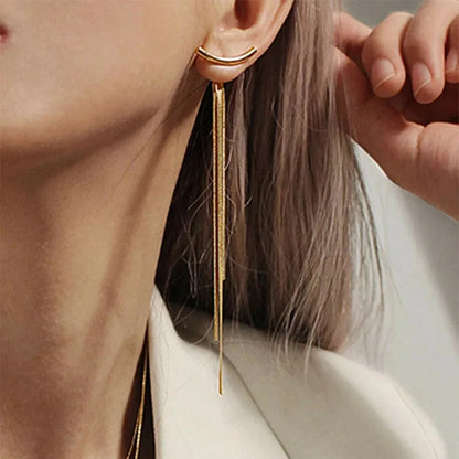 Long Wire Tassel Thread Chain Drop Earring