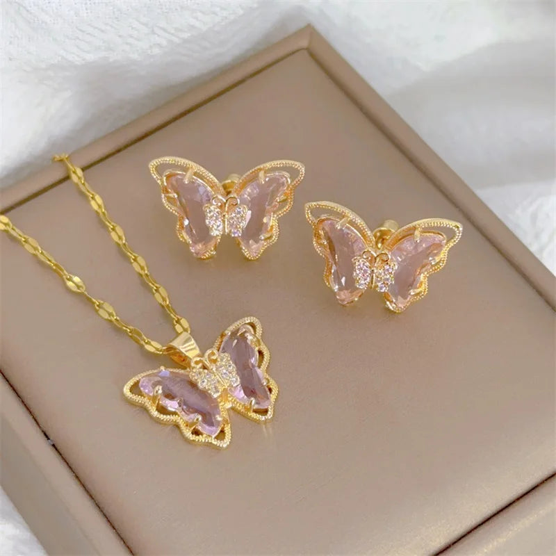 Luxury Butterfly Necklace Earrings Set