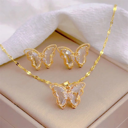 Luxury Butterfly Necklace Earrings Set