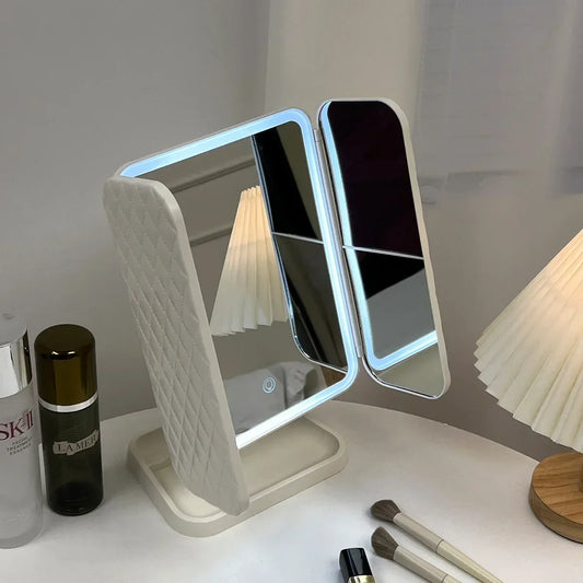 Tri-Fold LED Makeup Mirror with Smart Light Adjustment