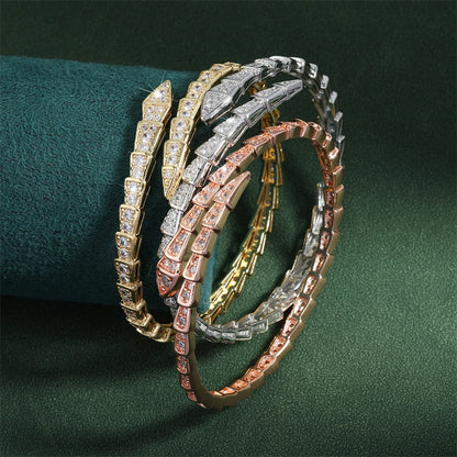 Elegant Zirconia Snake Bone Bracelet and Ring Set - Bold & Timeless Shine