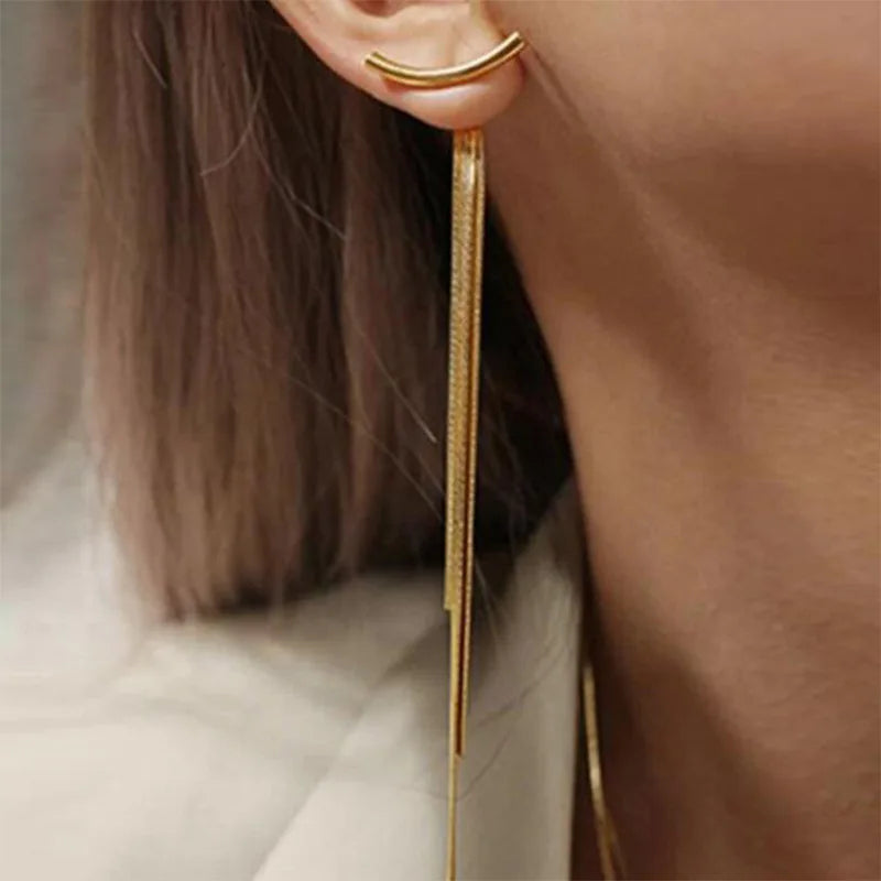 Long Wire Tassel Thread Chain Drop Earring