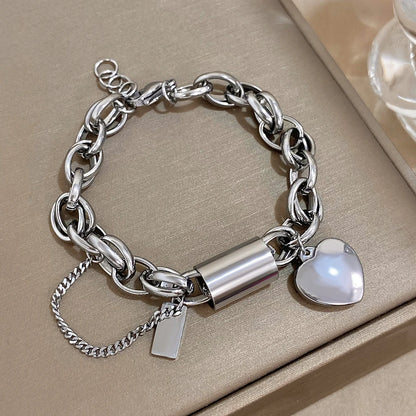 Gold Thick Chain Bracelet with Heart Pendant – Bold & Elegant Jewelry