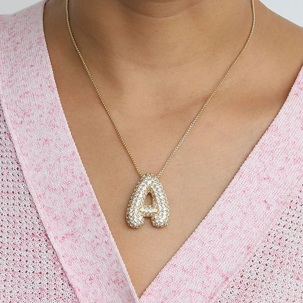 Fashion 26 Letters Necklace Pendant Charm A-Z Alphabet Cubic Zircon