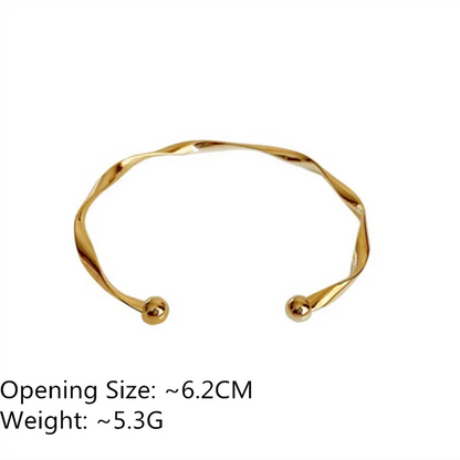 Opening Bangle Gold Color Glossy Twisted Thin Bracelet