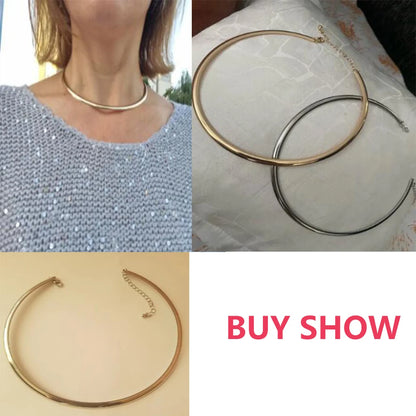 Punk Smooth Metal Round Choker Necklace – Bold & Minimalist Design