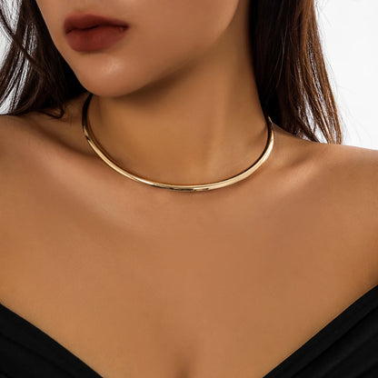 Punk Smooth Metal Round Choker Necklace – Bold & Minimalist Design