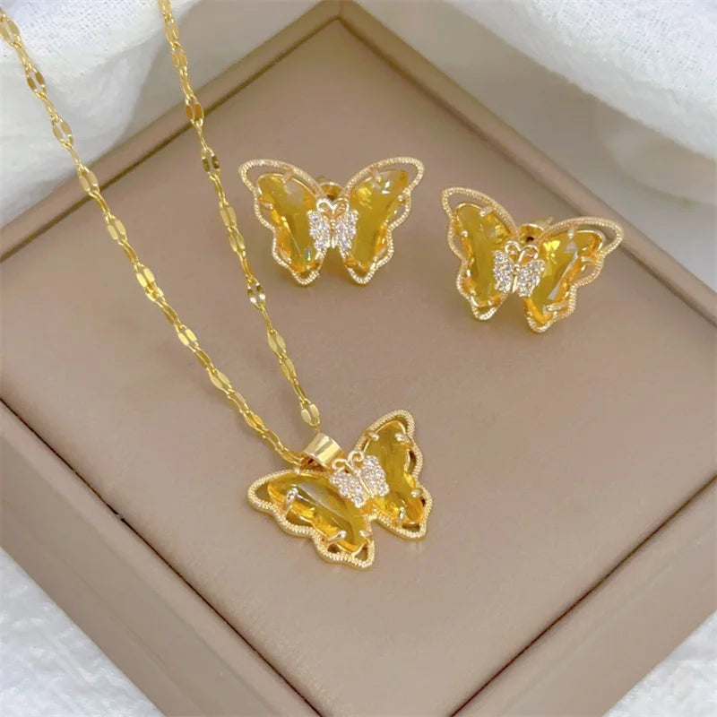 Luxury Butterfly Necklace Earrings Set