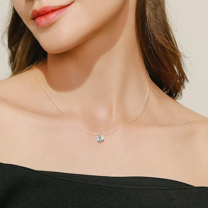 Transparent Fishline Choker with Crystal Pendant – Elegant & Minimalist Jewelry