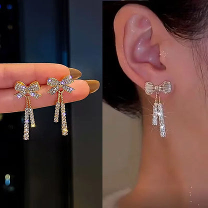 Korean Trendy Bow Crystal Drop Earring