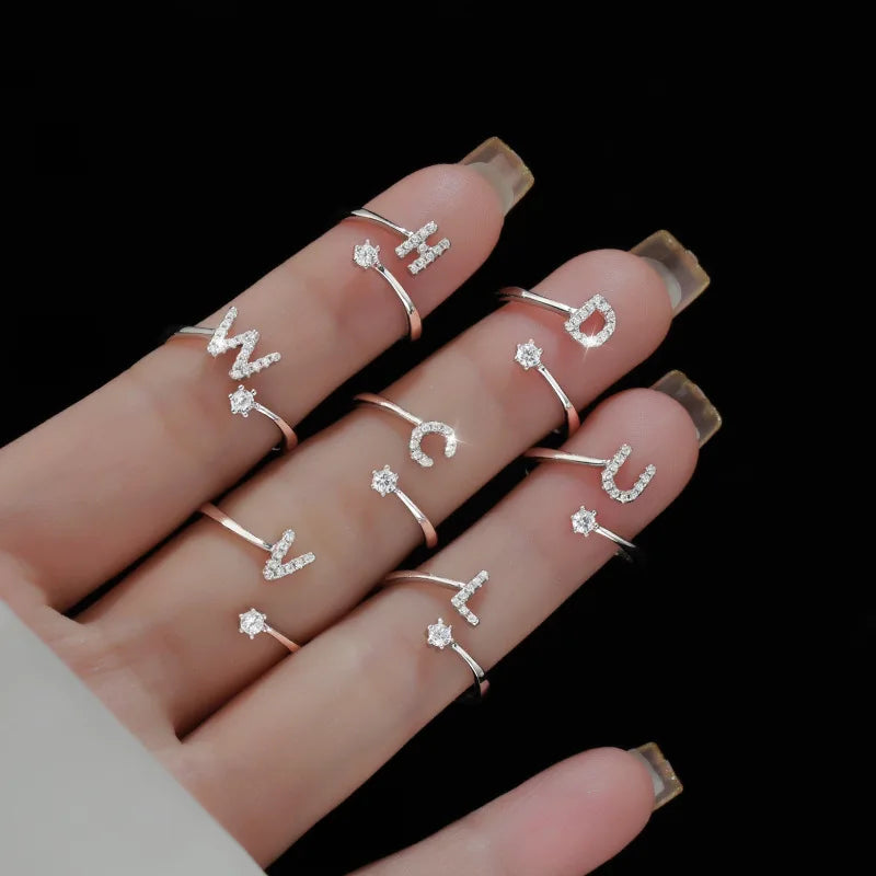 Fashion 925 Sterling Silver 26 Letter Ring